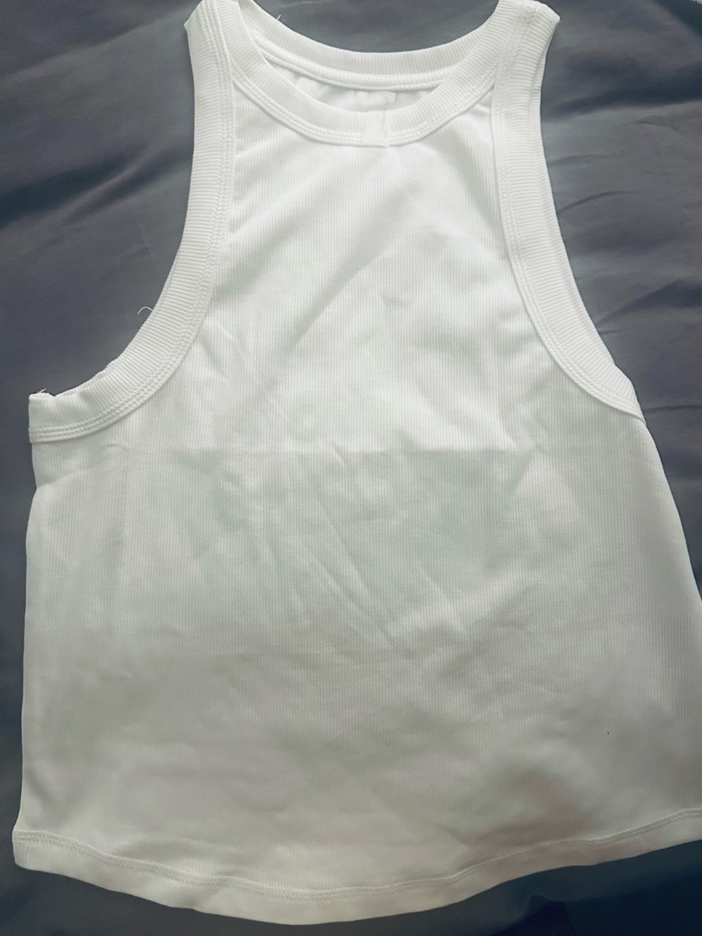 NWOT Free People White Ribbed Tank Top - Classic Sleeveless Style- M